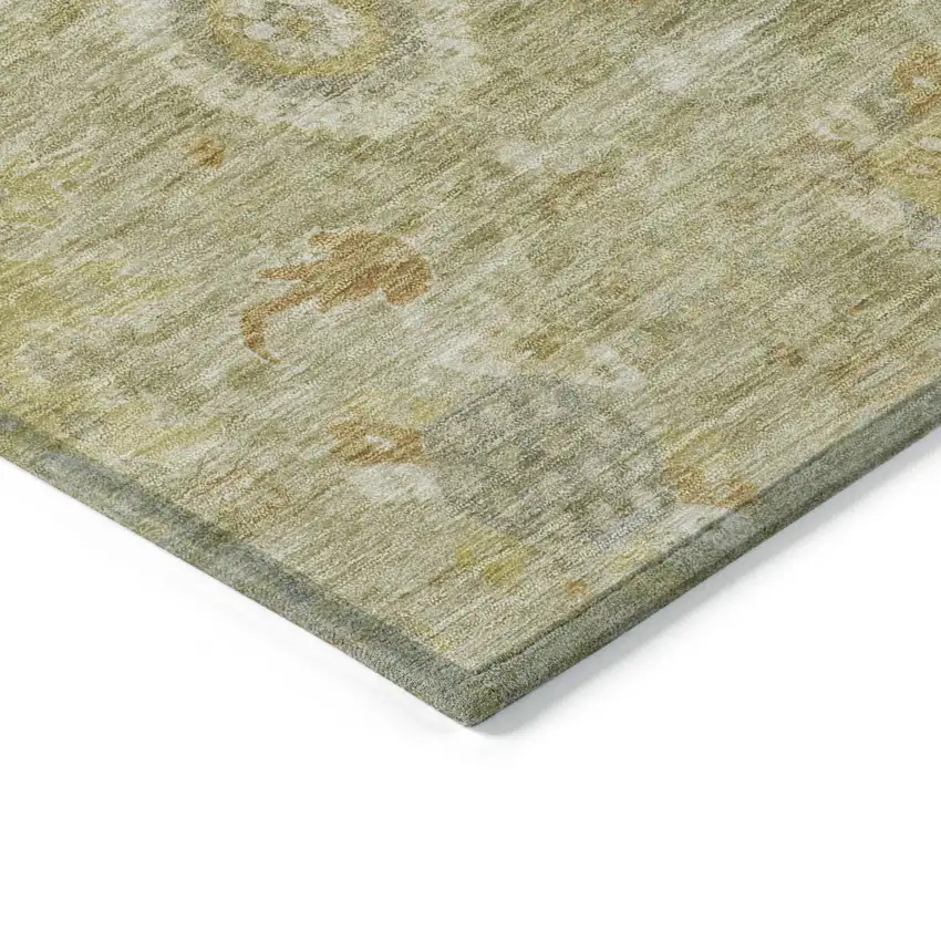 8' Sage Copper And Ivory Round Floral Medallion Washable Indoor Outdoor Area Rug Photo 8