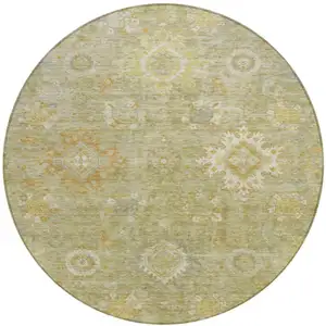 Photo of 8' Sage Copper And Ivory Round Floral Medallion Washable Indoor Outdoor Area Rug