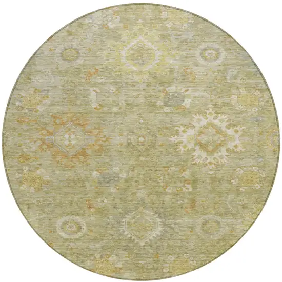 8' Sage Copper And Ivory Round Floral Medallion Washable Indoor Outdoor Area Rug Photo 1
