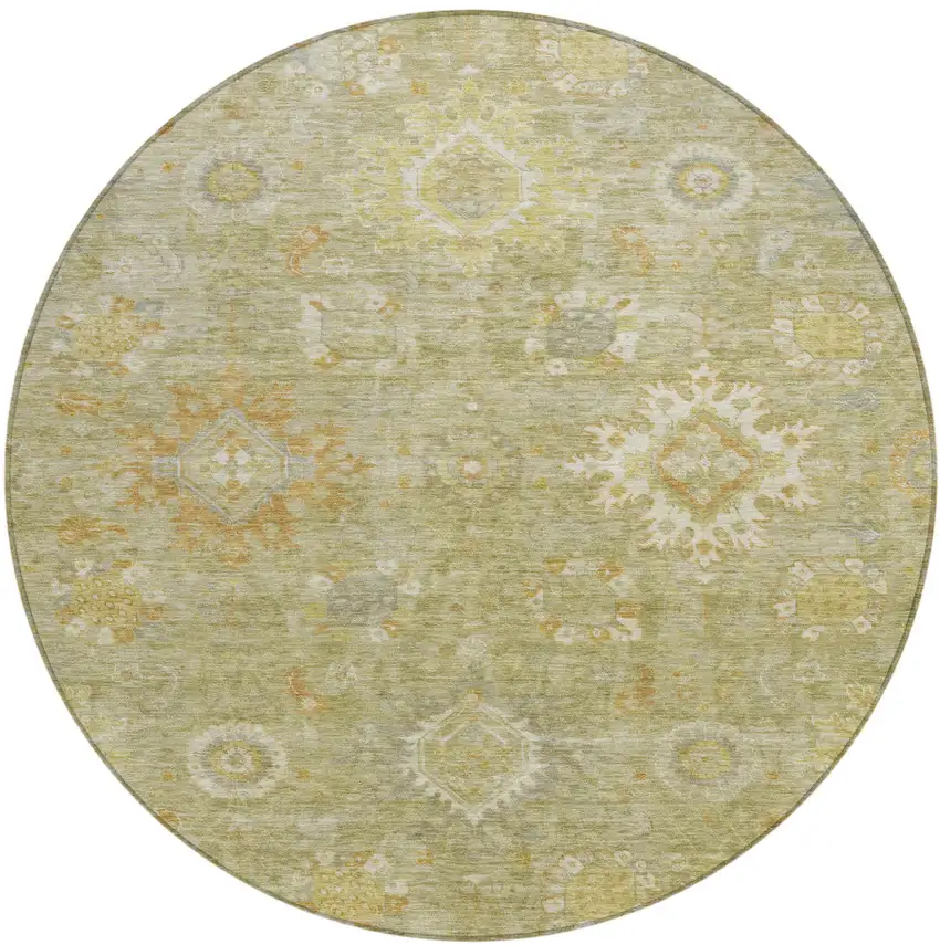 8' Sage Copper And Ivory Round Floral Medallion Washable Indoor Outdoor Area Rug Photo 1