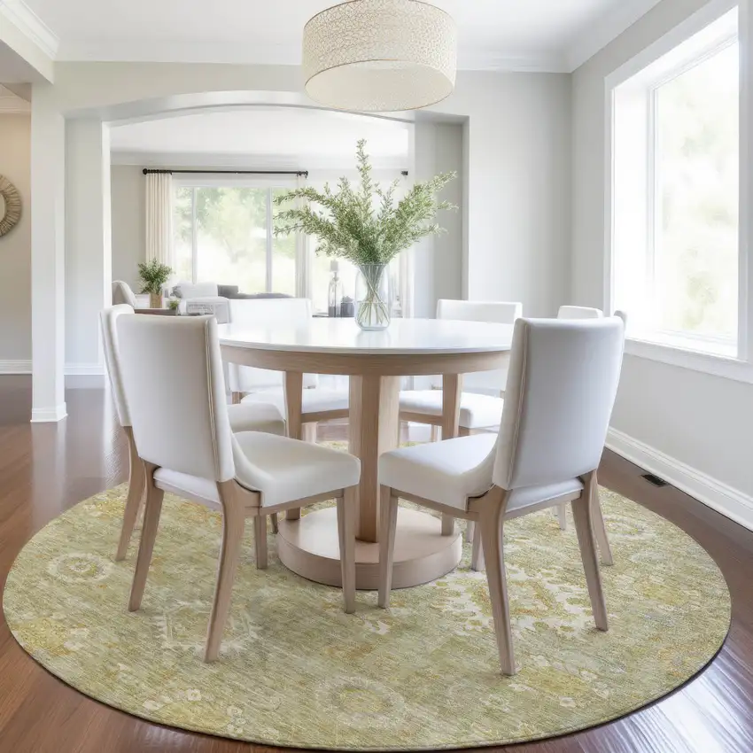 8' Sage Copper And Ivory Round Floral Medallion Washable Indoor Outdoor Area Rug Photo 7