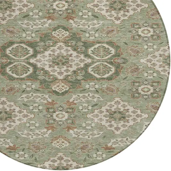 8' Sage Copper And Ivory Round Medallion Washable Indoor Outdoor Area Rug Photo 8