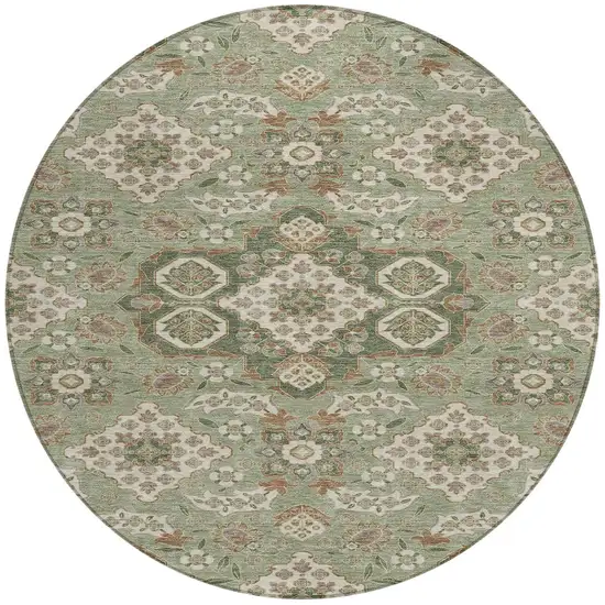 8' Sage Copper And Ivory Round Medallion Washable Indoor Outdoor Area Rug Photo 3