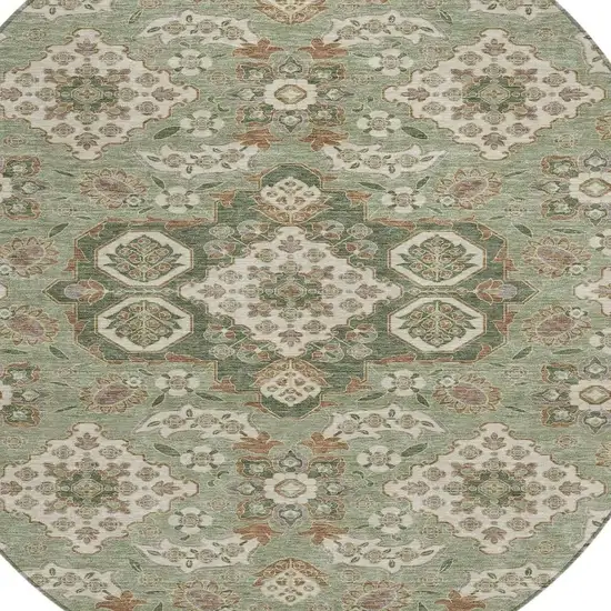 8' Sage Copper And Ivory Round Medallion Washable Indoor Outdoor Area Rug Photo 4