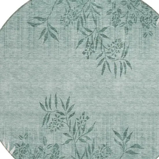 8' Sage Fern Green And Ivory Round Floral Washable Indoor Outdoor Area Rug Photo 5