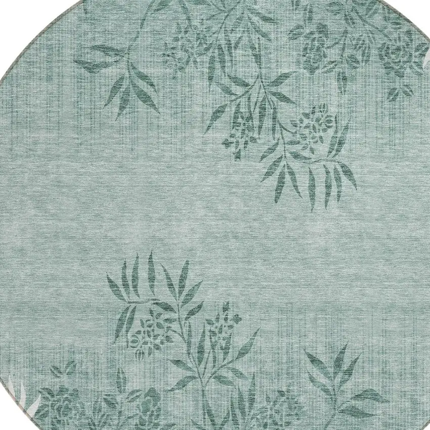 8' Sage Fern Green And Ivory Round Floral Washable Indoor Outdoor Area Rug Photo 5