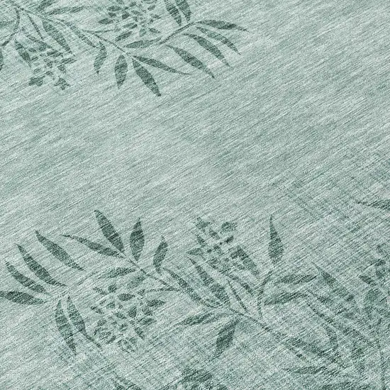 8' Sage Fern Green And Ivory Round Floral Washable Indoor Outdoor Area Rug Photo 9