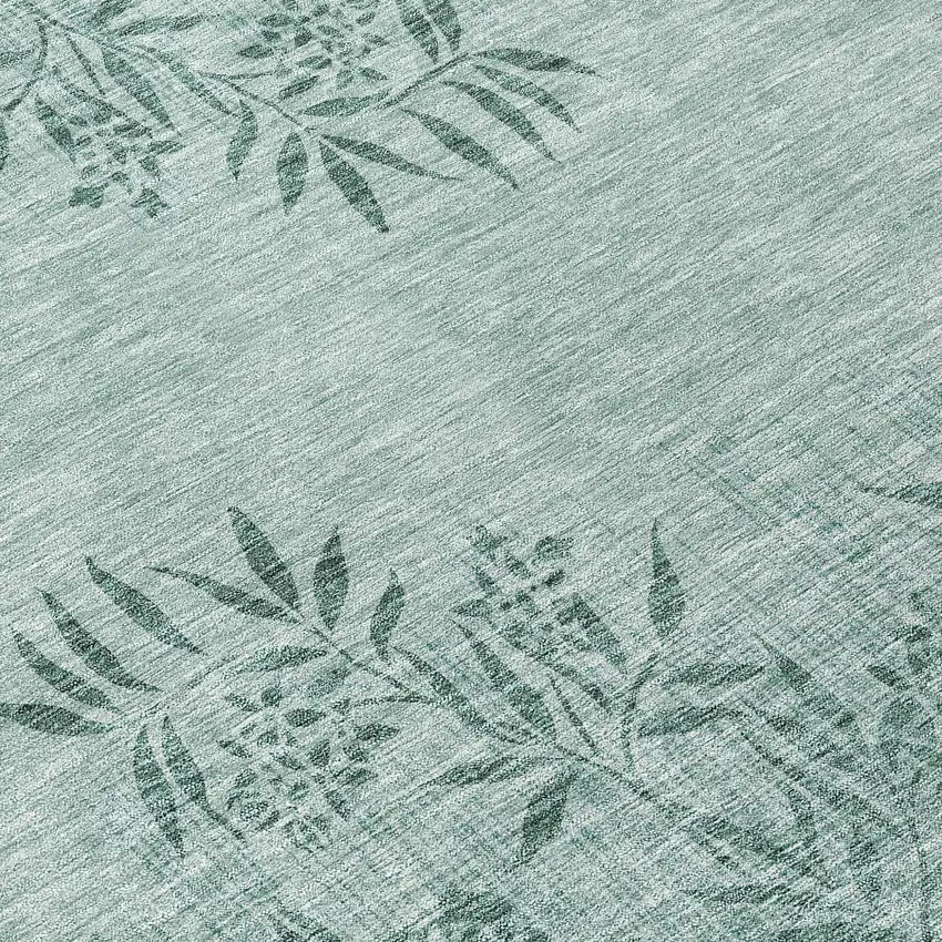 8' Sage Fern Green And Ivory Round Floral Washable Indoor Outdoor Area Rug Photo 9
