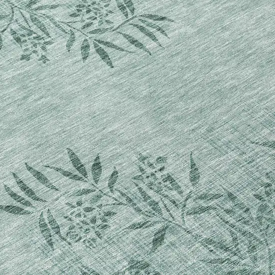 8' Sage Fern Green And Ivory Round Floral Washable Indoor Outdoor Area Rug Photo 9