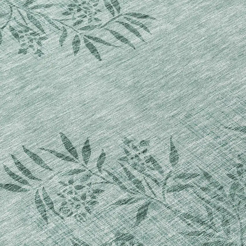 8' Sage Fern Green And Ivory Round Floral Washable Indoor Outdoor Area Rug Photo 9
