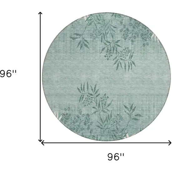 8' Sage Fern Green And Ivory Round Floral Washable Indoor Outdoor Area Rug Photo 3