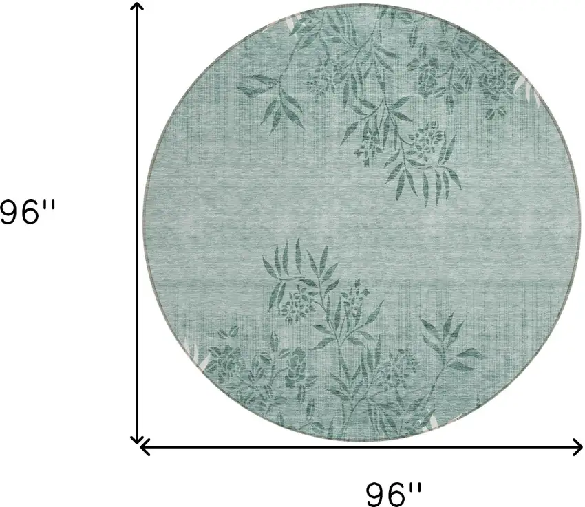 8' Sage Fern Green And Ivory Round Floral Washable Indoor Outdoor Area Rug Photo 3