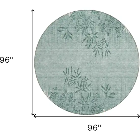 8' Sage Fern Green And Ivory Round Floral Washable Indoor Outdoor Area Rug Photo 3