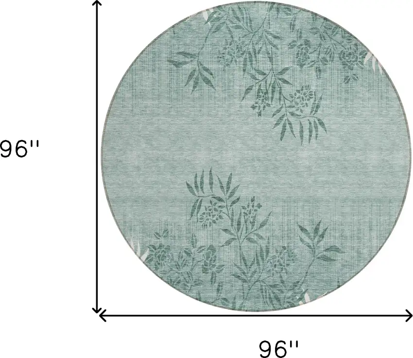 8' Sage Fern Green And Ivory Round Floral Washable Indoor Outdoor Area Rug Photo 3