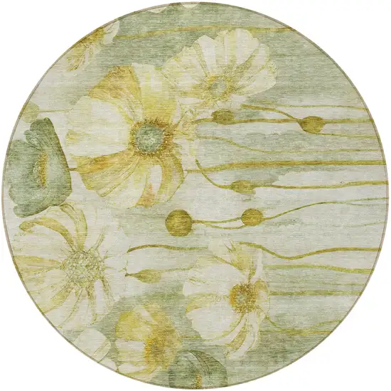 8' Sage Fern Green And Ivory Round Floral Washable Indoor Outdoor Area Rug Photo 6