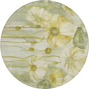 Photo of 8' Sage Fern Green And Ivory Round Floral Washable Indoor Outdoor Area Rug