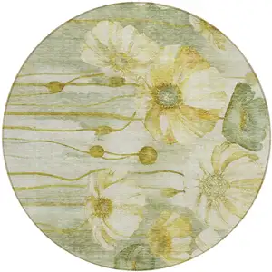 Photo of 8' Sage Fern Green And Ivory Round Floral Washable Indoor Outdoor Area Rug