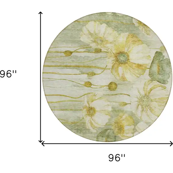 8' Sage Fern Green And Ivory Round Floral Washable Indoor Outdoor Area Rug Photo 9