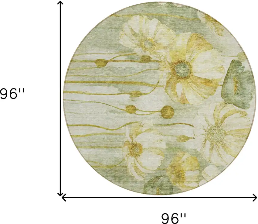 8' Sage Fern Green And Ivory Round Floral Washable Indoor Outdoor Area Rug Photo 9
