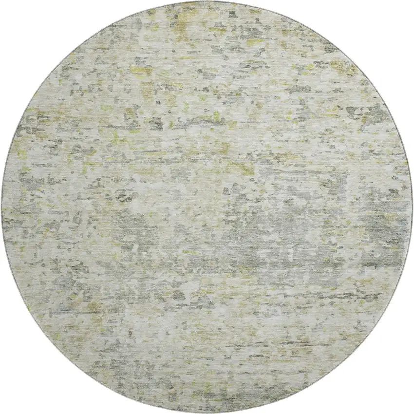 8' Sage Gold And Beige Abstract Washable Round Rug With UV Protection Photo 1