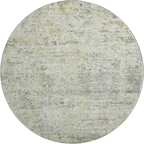 8' Sage Gold And Beige Abstract Washable Round Rug With UV Protection Photo 1