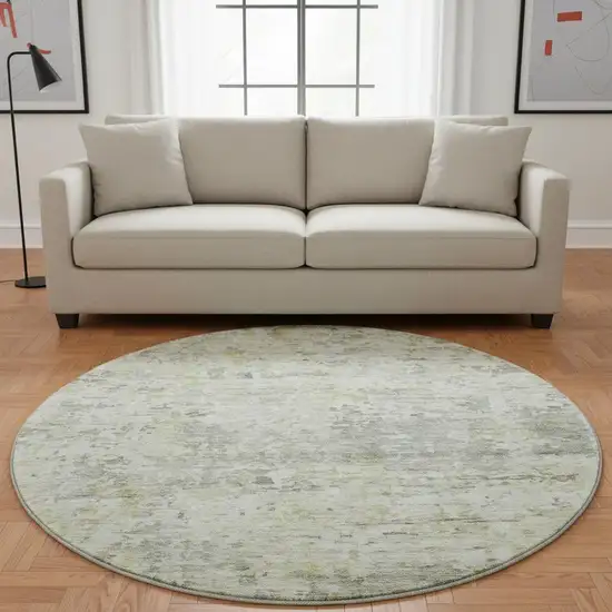 8' Sage Gold And Beige Abstract Washable Round Rug With UV Protection Photo 2