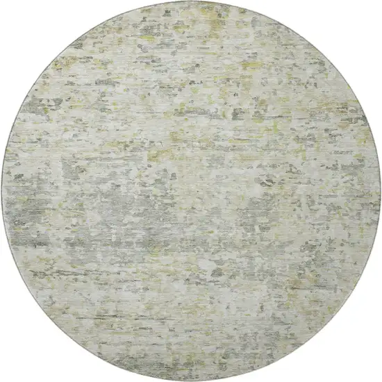 8' Sage Gold And Beige Abstract Washable Round Rug With UV Protection Photo 3