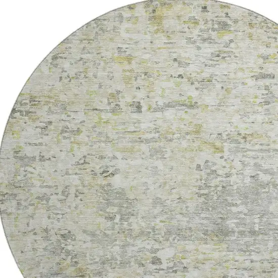 8' Sage Gold And Beige Abstract Washable Round Rug With UV Protection Photo 2