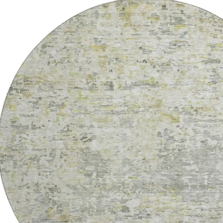 8' Sage Gold And Beige Abstract Washable Round Rug With UV Protection Photo 2