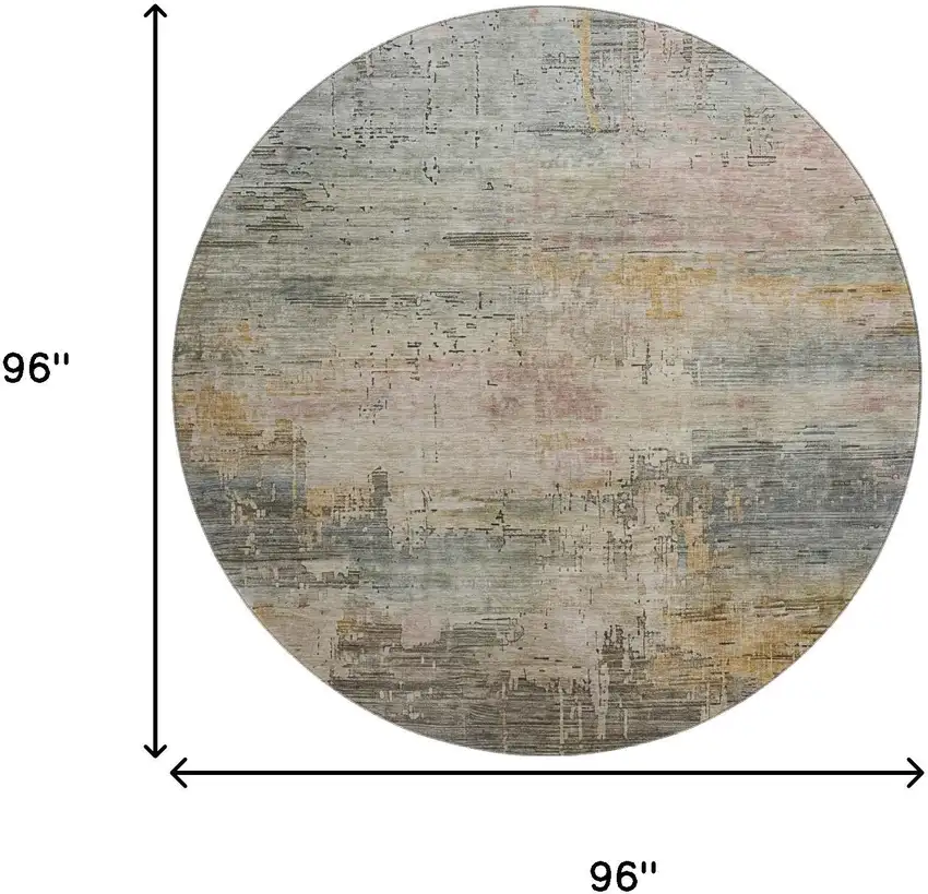8' Sage Gold And Beige Abstract Washable Round Rug With UV Protection Photo 9