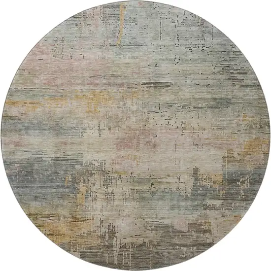 8' Sage Gold And Beige Abstract Washable Round Rug With UV Protection Photo 3