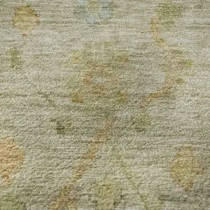 Photo of 8' Sage Gold And Blue Floral Washable Round Rug With UV Protection