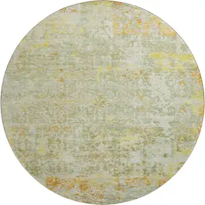 Photo of 8' Sage Gold And Copper Oriental Washable Round Rug With UV Protection