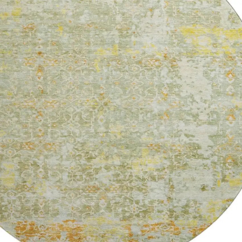 8' Sage Gold And Copper Oriental Washable Round Rug With UV Protection Photo 2