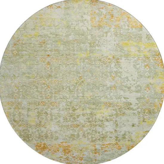 8' Sage Gold And Copper Oriental Washable Round Rug With UV Protection Photo 3