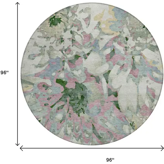 8' Sage Gold And Emerald Round Floral Washable Indoor Outdoor Area Rug Photo 3