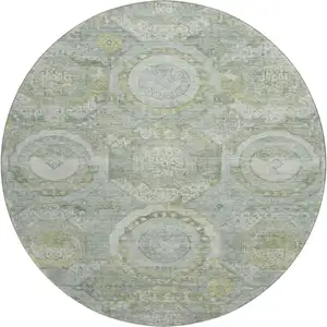 Photo of 8' Sage Gold And Gray Mosaic Washable Round Rug With UV Protection
