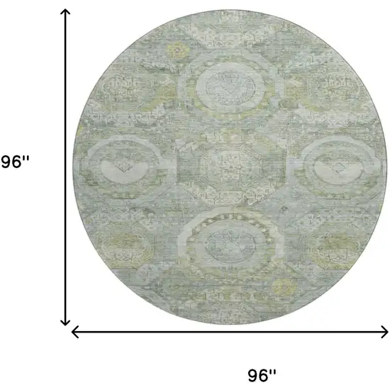 8' Sage Gold And Gray Mosaic Washable Round Rug With UV Protection Photo 9