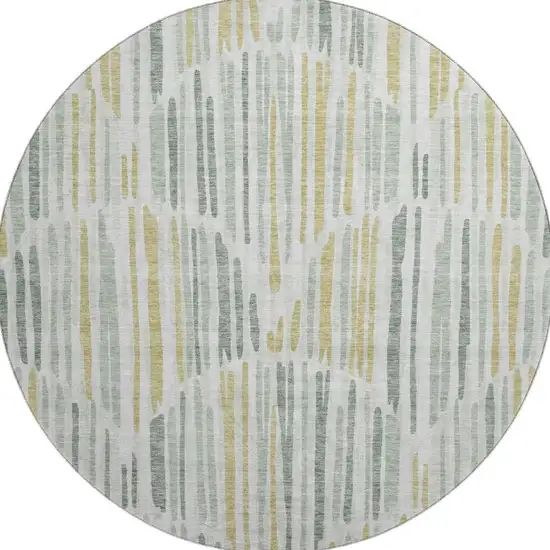 8' Sage Gold And Ivory Abstract Washable Round Rug With UV Protection Photo 4