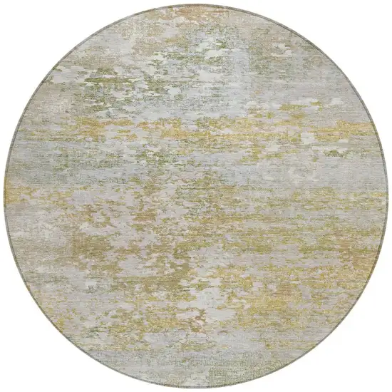 8' Sage Gold And Ivory Round Abstract Washable Indoor Outdoor Area Rug Photo 3