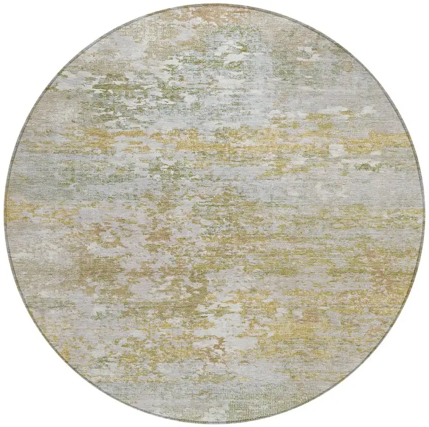8' Sage Gold And Ivory Round Abstract Washable Indoor Outdoor Area Rug Photo 3