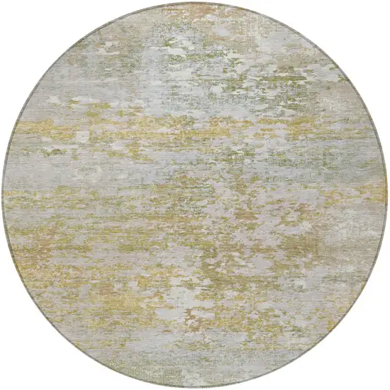 8' Sage Gold And Ivory Round Abstract Washable Indoor Outdoor Area Rug Photo 4
