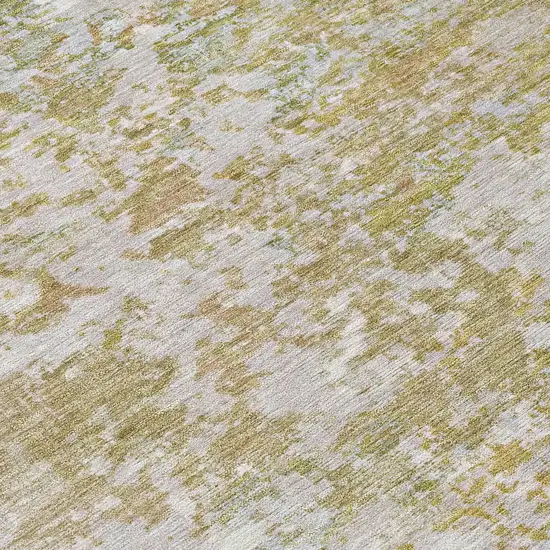 8' Sage Gold And Ivory Round Abstract Washable Indoor Outdoor Area Rug Photo 9