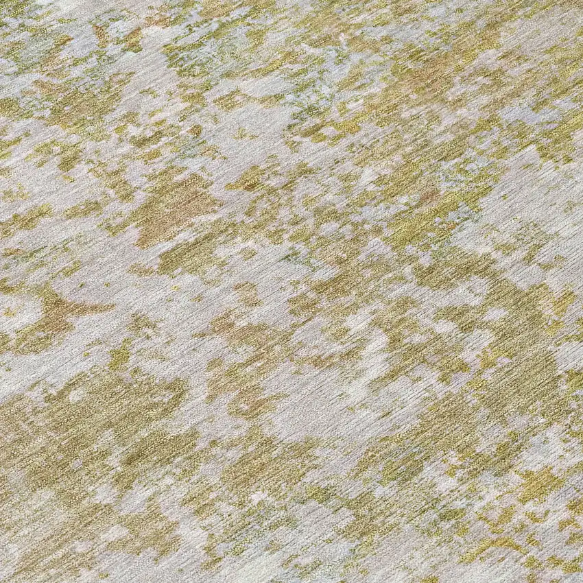 8' Sage Gold And Ivory Round Abstract Washable Indoor Outdoor Area Rug Photo 9