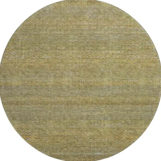 8' Sage Gold And Khaki Striped Washable Round Rug With UV Protection Photo 3