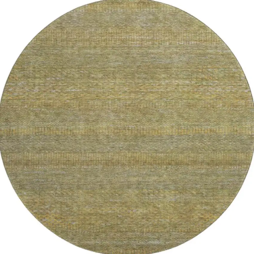 8' Sage Gold And Khaki Striped Washable Round Rug With UV Protection Photo 3