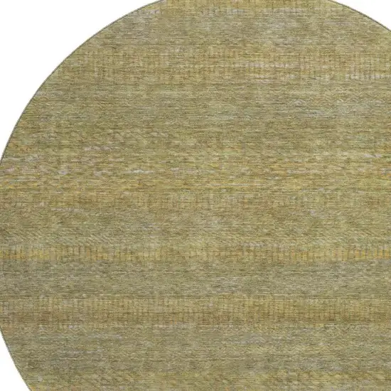 8' Sage Gold And Khaki Striped Washable Round Rug With UV Protection Photo 2
