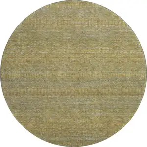 Photo of 8' Sage Gold And Khaki Striped Washable Round Rug With UV Protection