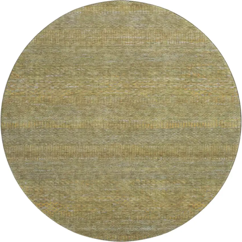 8' Sage Gold And Khaki Striped Washable Round Rug With UV Protection Photo 1