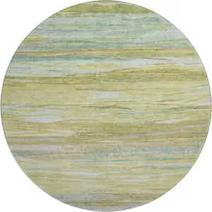 Photo of 8' Sage Gray And Aqua Abstract Washable Round Rug With UV Protection
